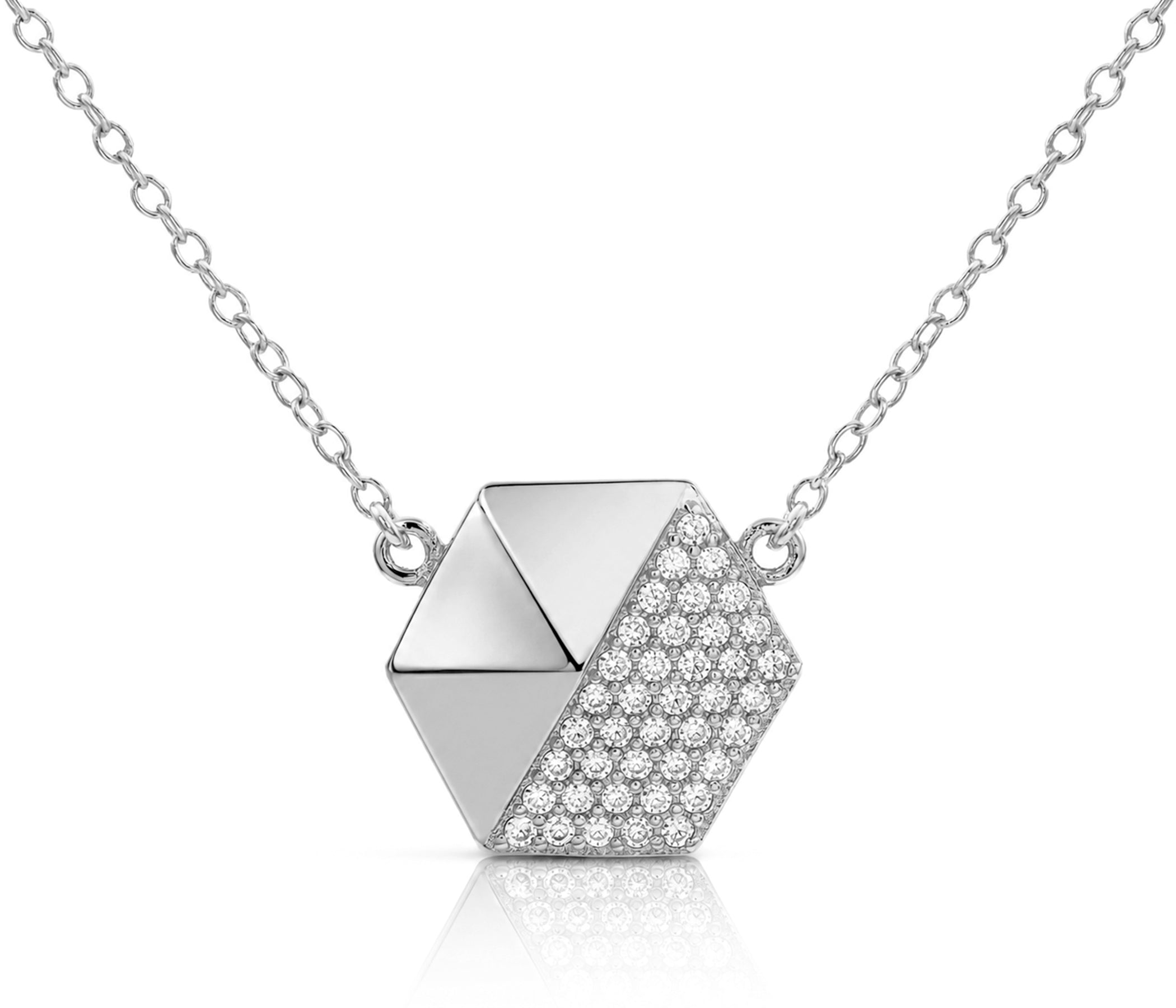 Medium Hexagon Crystal Silver Necklace