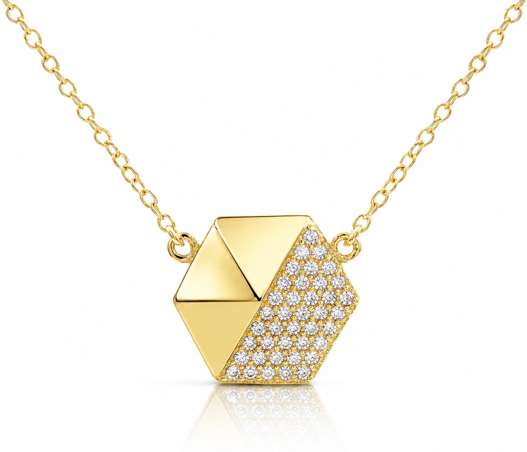 Medium Hexagon Crystal Gold Necklace