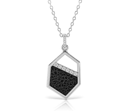 Geometric Leather Inlay Silver Necklace
