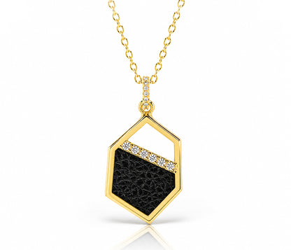 Geometric Leather Inlay Gold Necklace