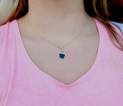 Geometric Leather Inlay Gold Necklace