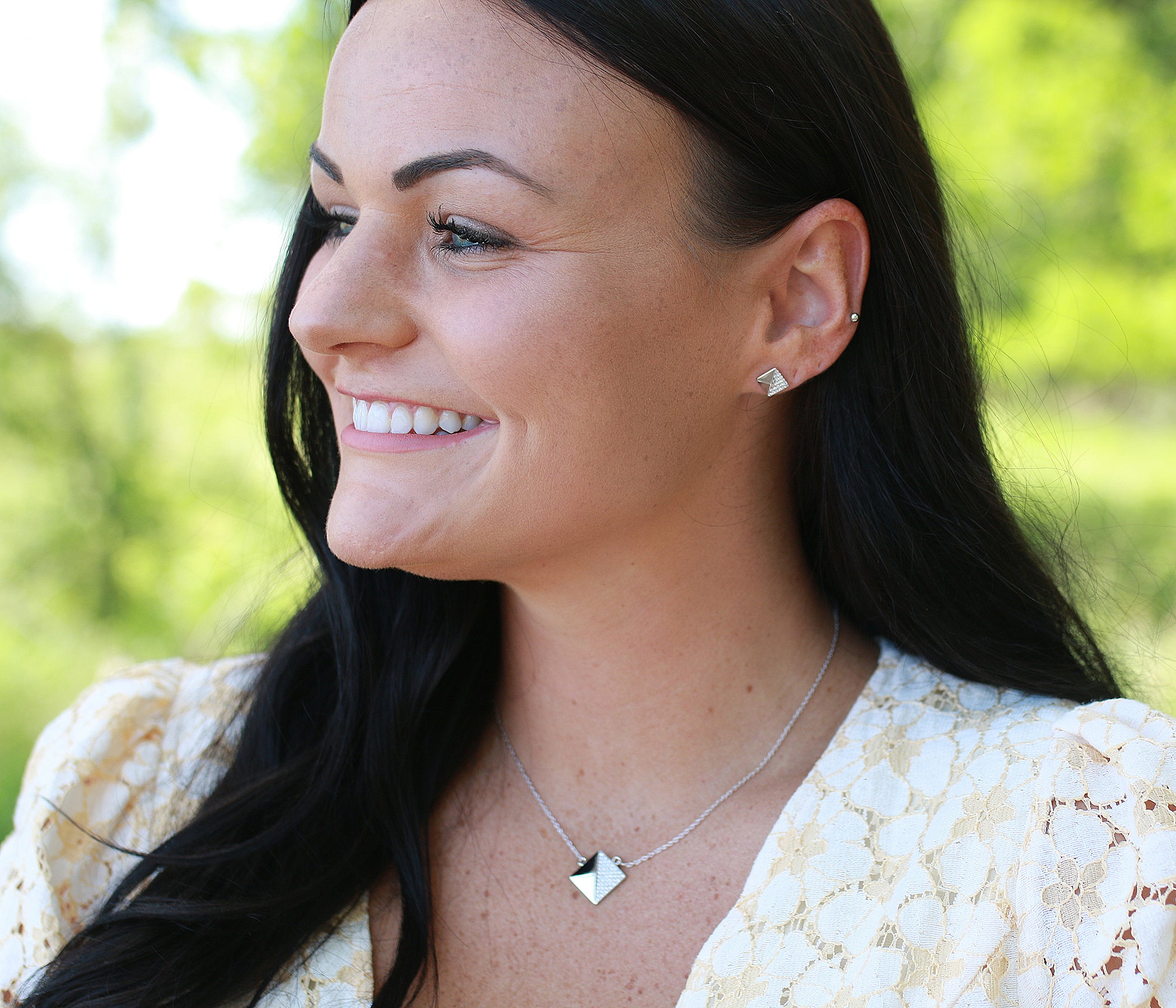 Small Square Crystal Stud Silver Earrings
