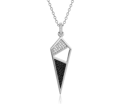 Dagger Leather Inlay Crystal Silver Necklace
