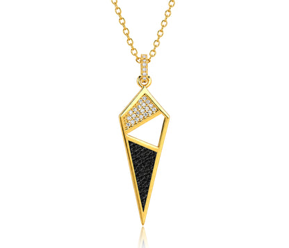 Dagger Leather Inlay Crystal Gold Necklace