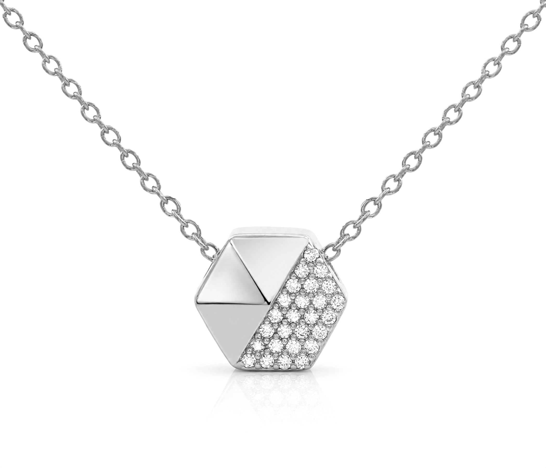 Small Geometric Hexagon Silver Necklace