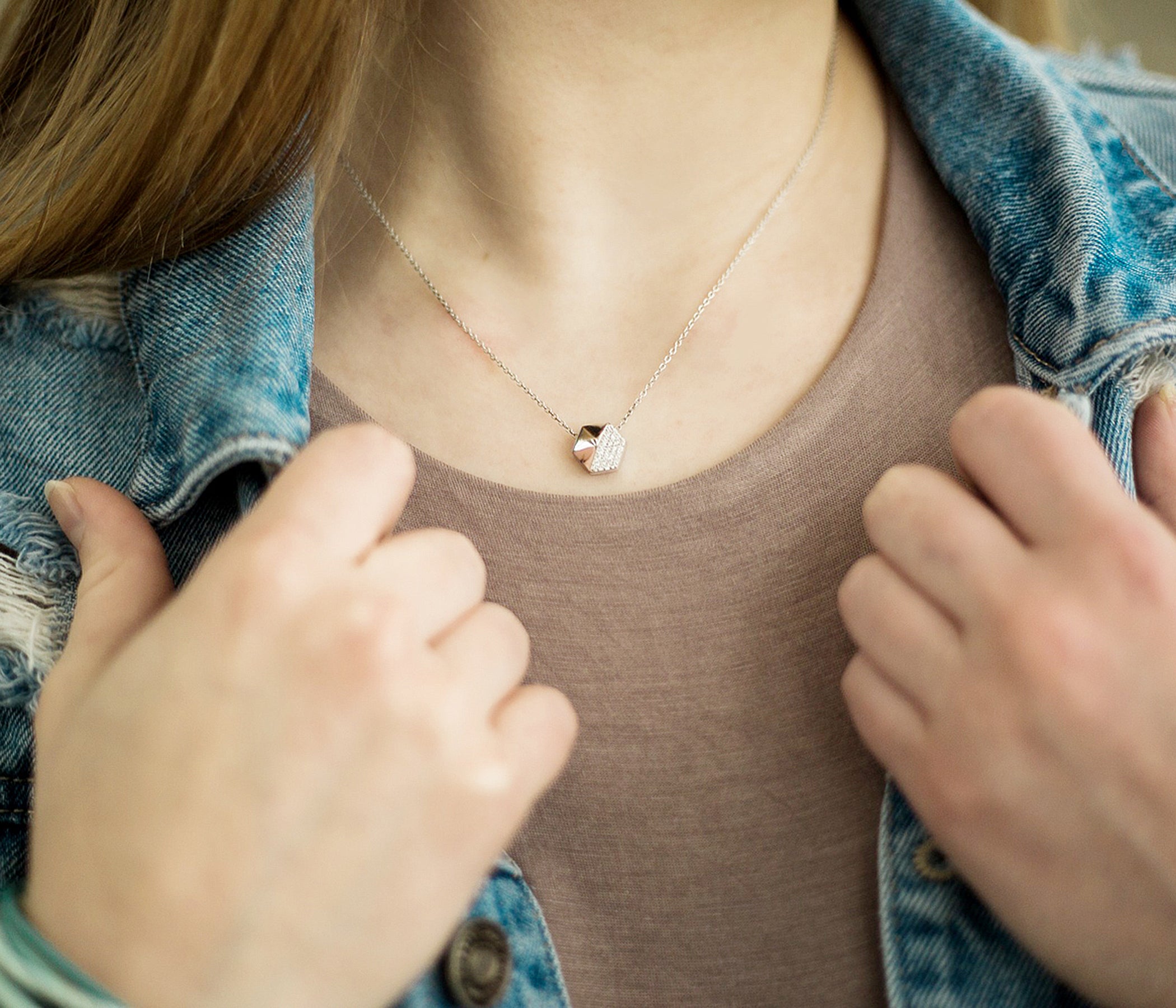 Small Geometric Hexagon Gold Necklace