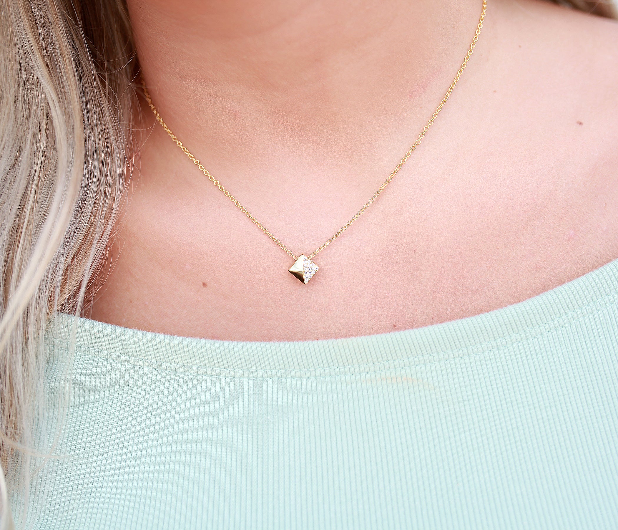 Small Geometric Square Gold Necklace