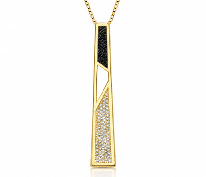 XLarge Geometric Leather Inlay Crystal Gold Necklace