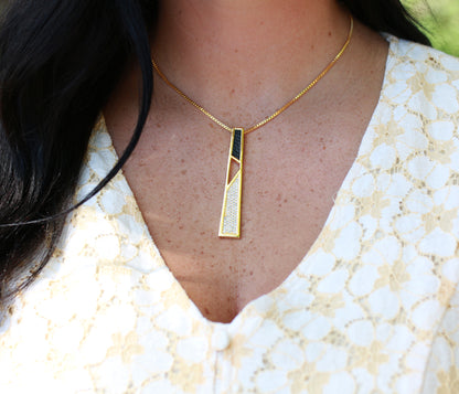 XLarge Geometric Leather Inlay Crystal Gold Necklace