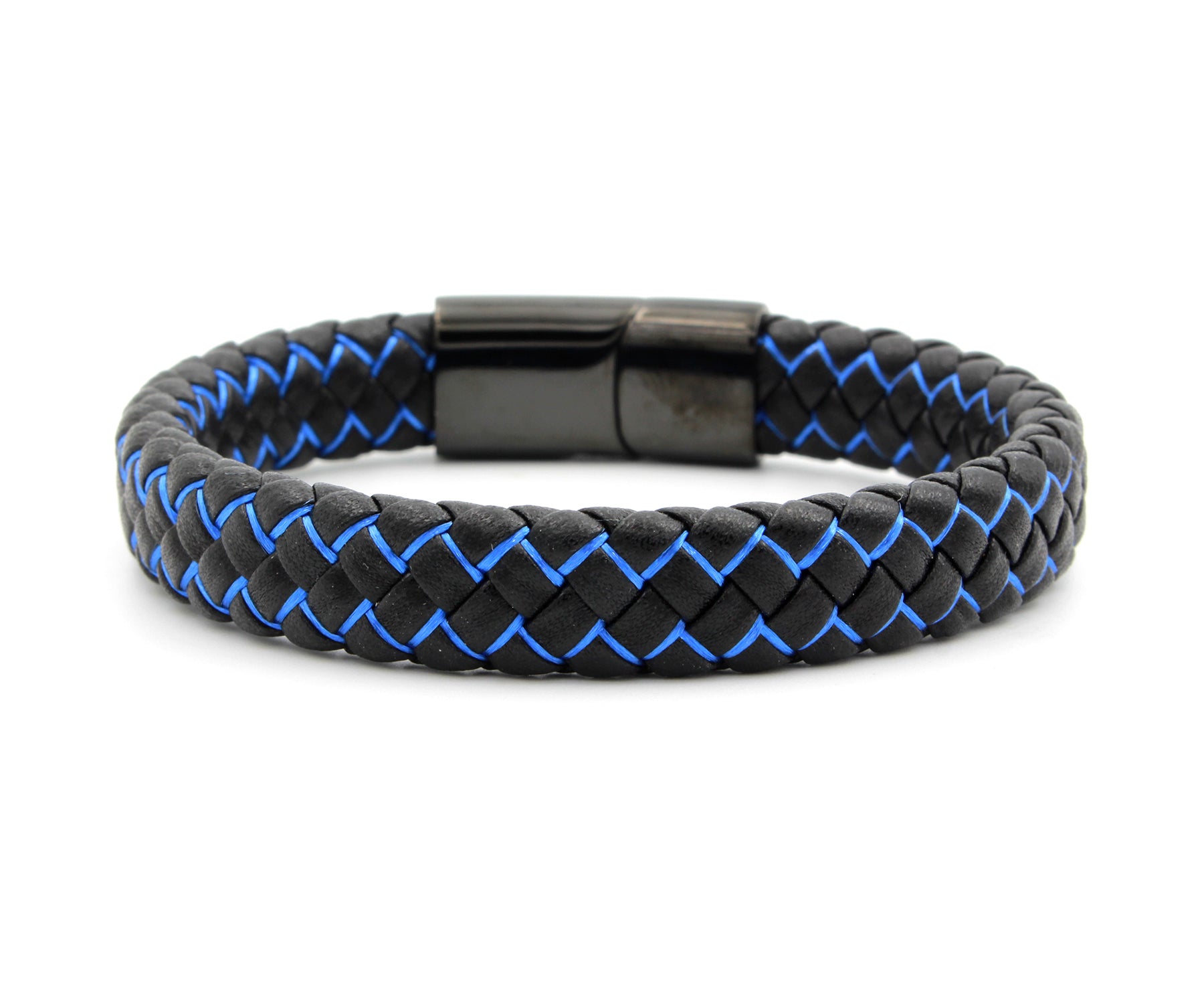Blue and Black Weave Leather Bracelet