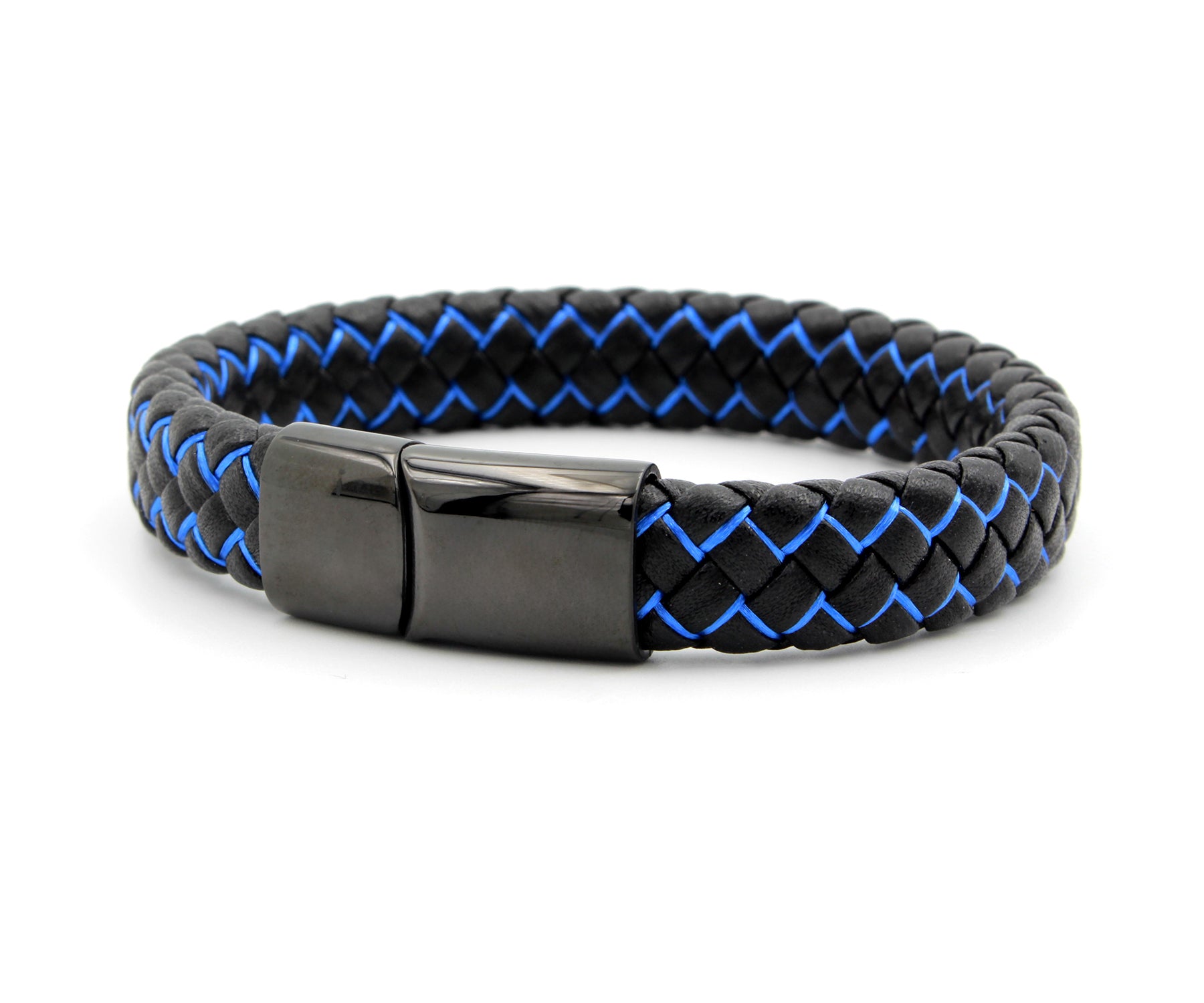 Blue and Black Weave Leather Bracelet