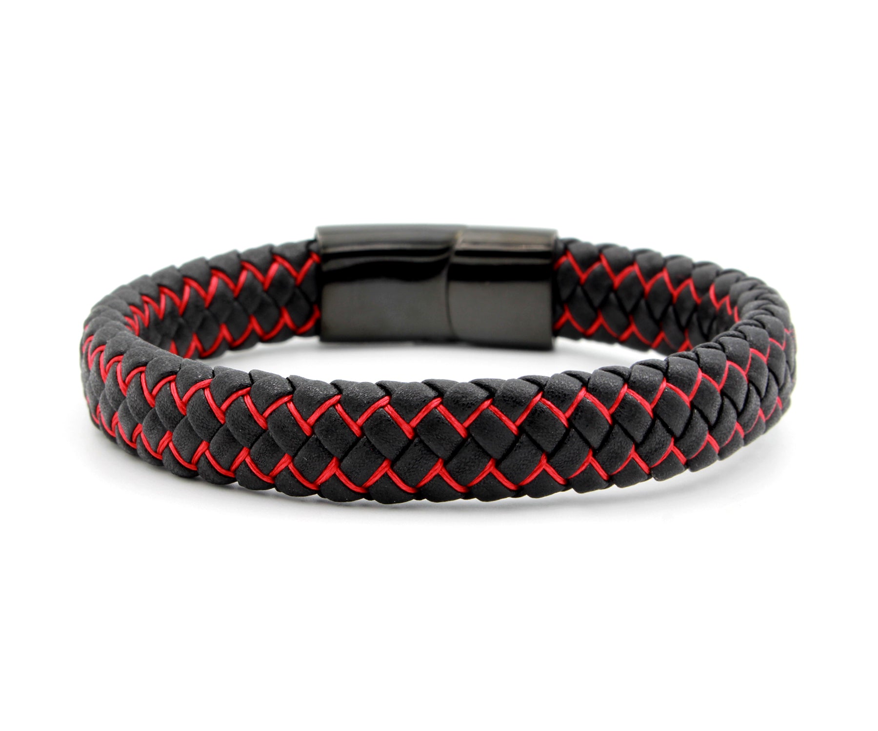 Red and Black Weave Leather Bracelet