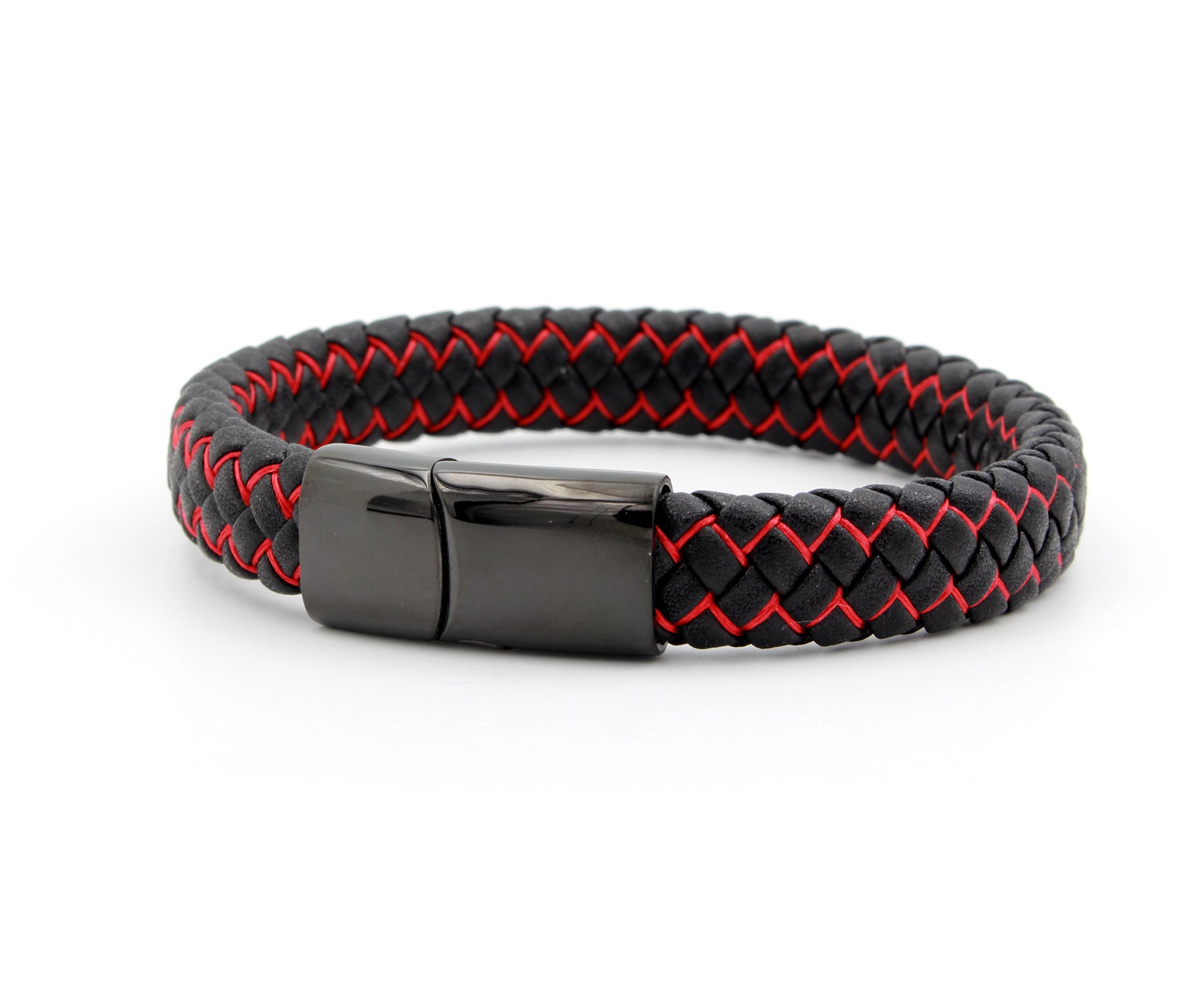 Red and Black Weave Leather Bracelet