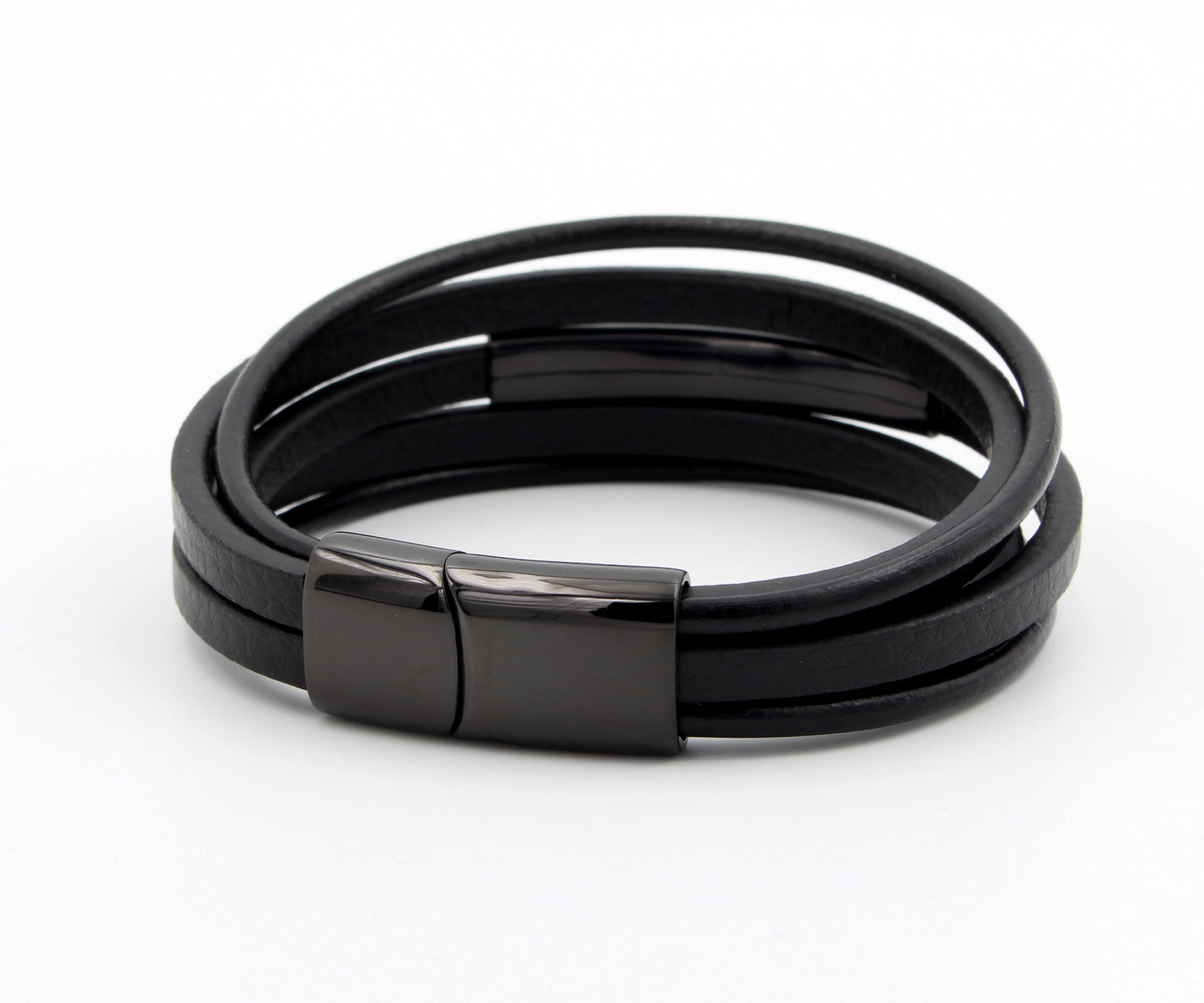 Black Bar Multirow Leather Bracelet