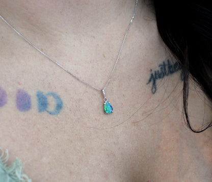 Small Teardrop Opal Diamond Necklace Earrings Set