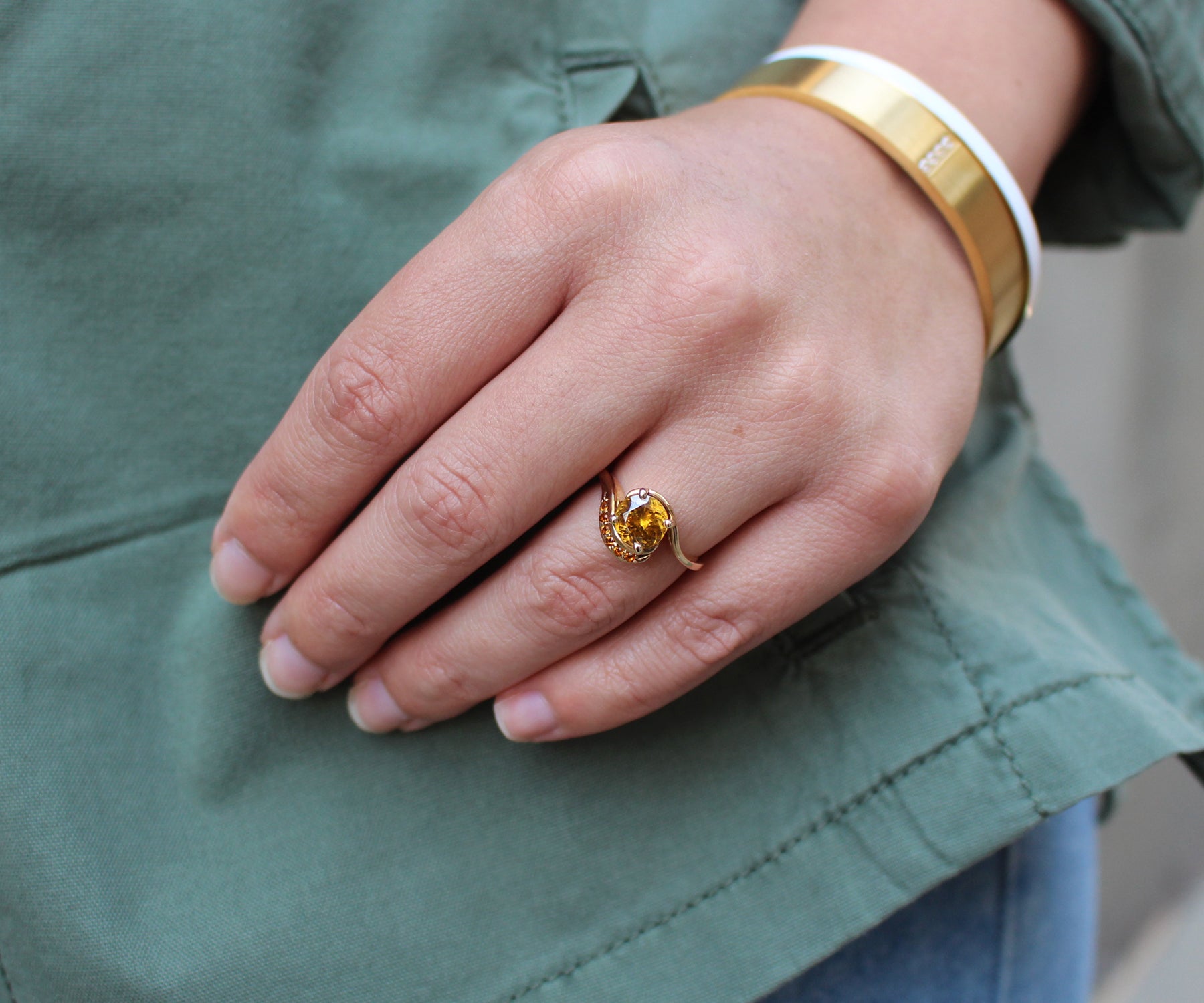 Sphene and Citrine Swirl Gold Ring