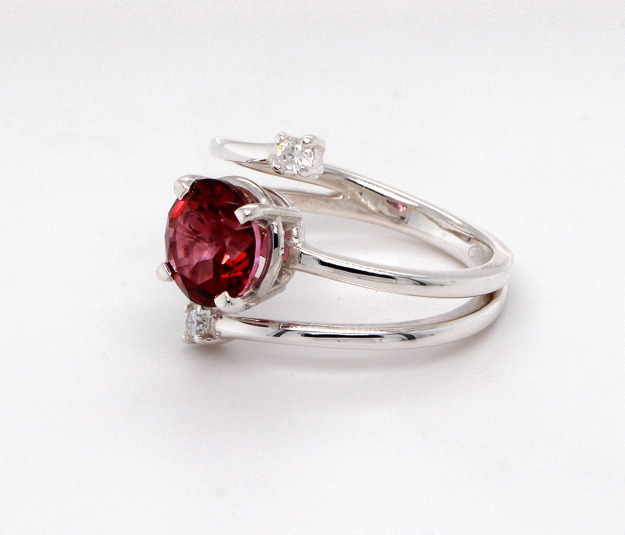 Spiral Red Topaz Moissanite Ring