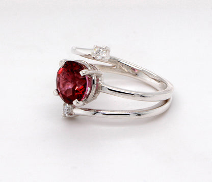 Spiral Red Topaz Moissanite Ring