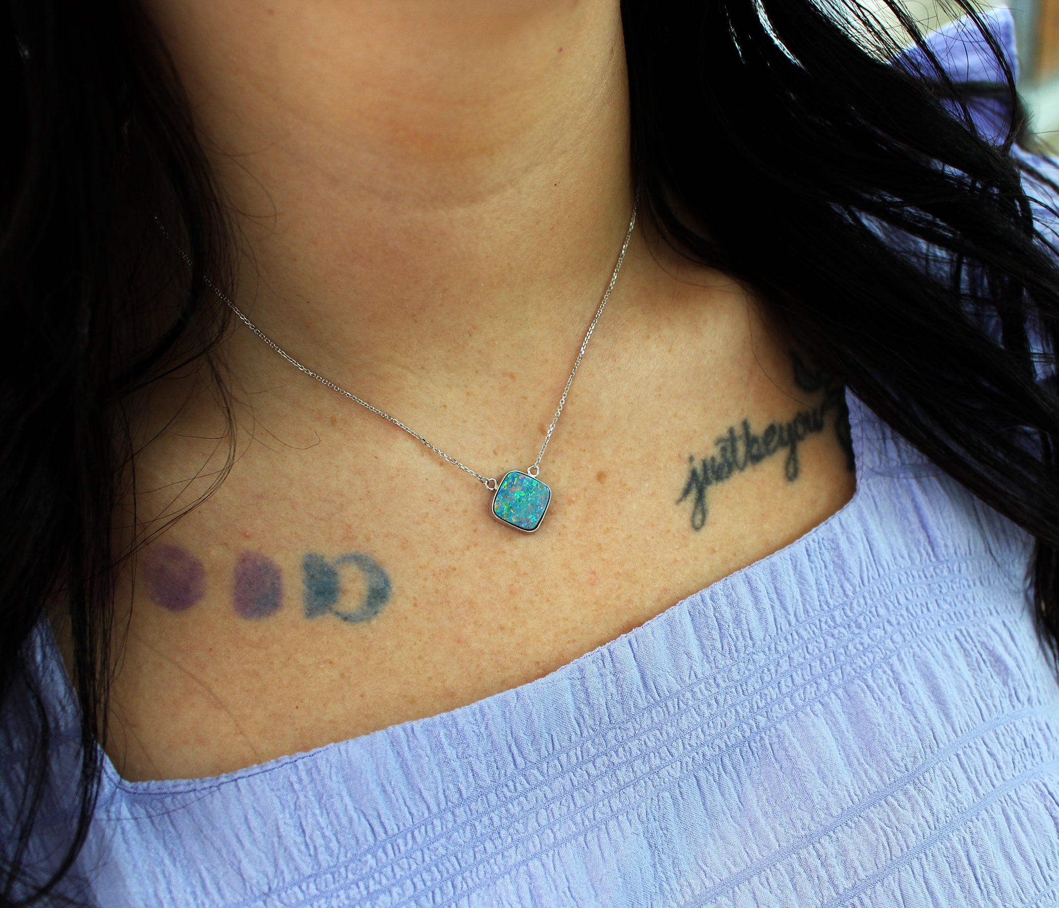Classic Square Rainbow Opal Necklace