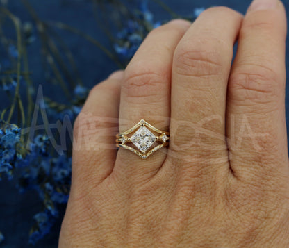 Princess Cut Diamond Starburst Wedding Ring