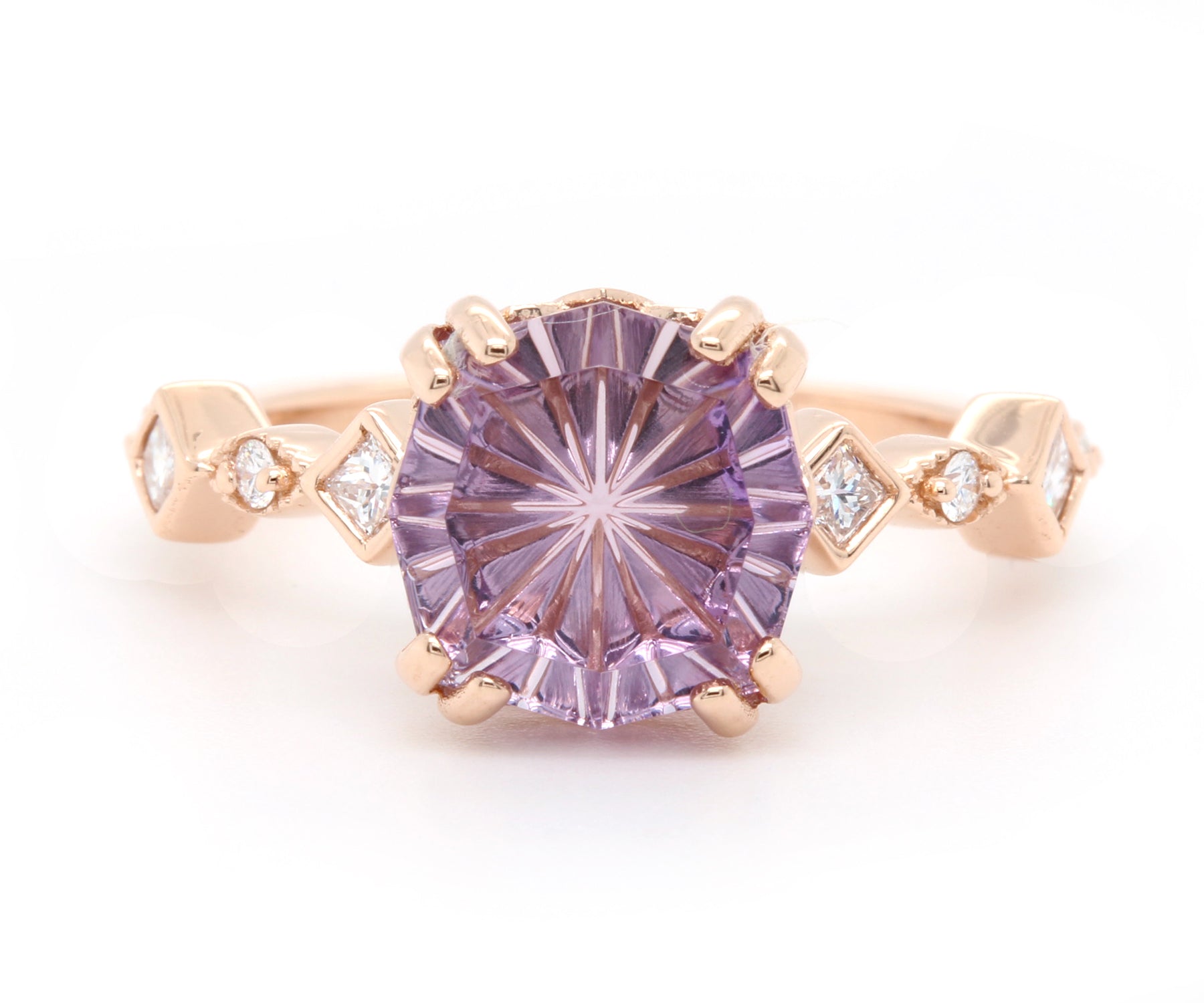 Starburst Pink Amethyst Diamond Rose Gold Ring