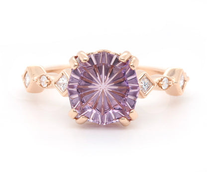 Starburst Pink Amethyst Diamond Rose Gold Ring