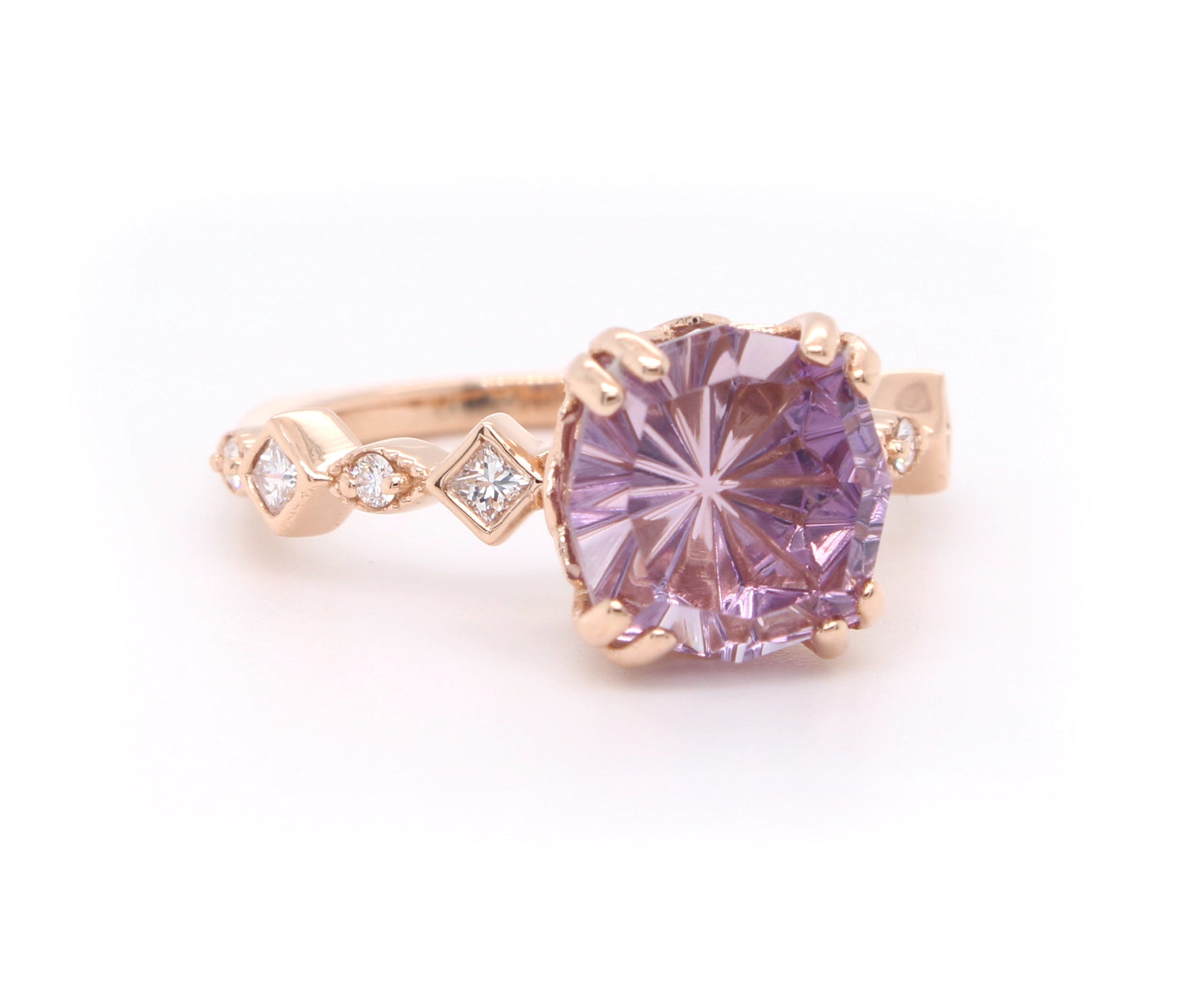 Starburst Pink Amethyst Diamond Rose Gold Ring