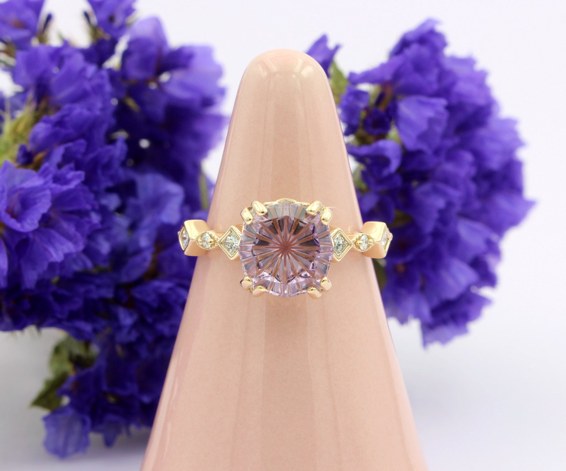 Starburst Pink Amethyst Diamond Rose Gold Ring
