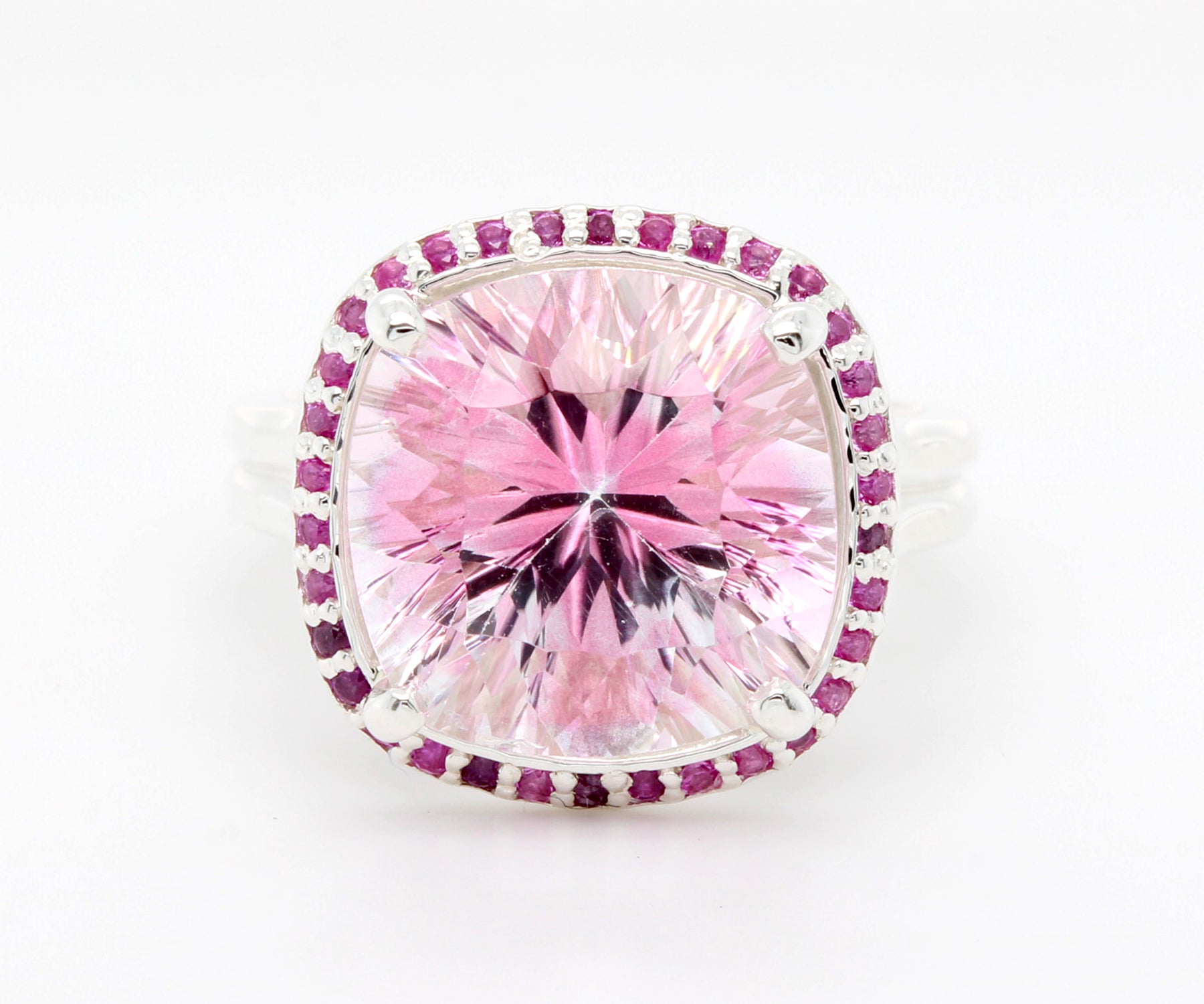 Starburst Pink Topaz Sapphire Halo Ring
