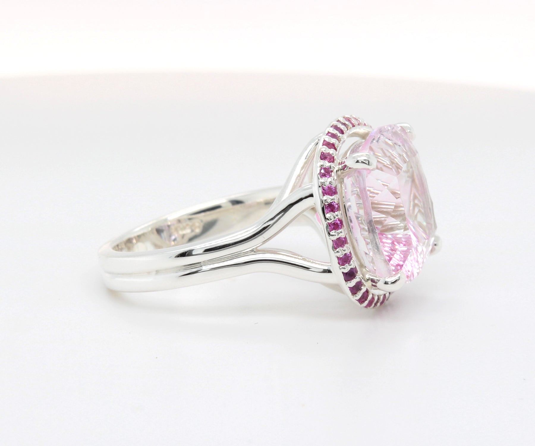 Starburst Pink Topaz Sapphire Halo Ring