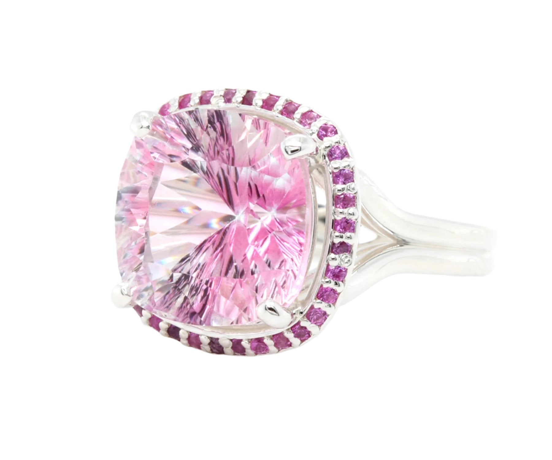 Starburst Pink Topaz Sapphire Halo Ring