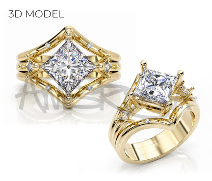 Anillo de oro con diamantes y forma de pera asimétrica moderna