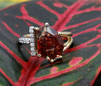Geometric Sunstone Offset Diamond Bar Ring