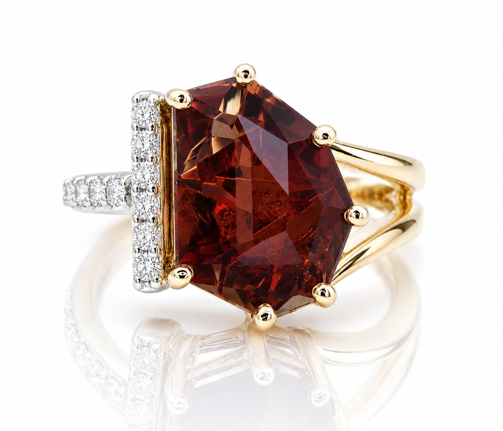 Geometric Sunstone Offset Diamond Bar Ring