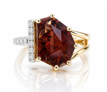 Geometric Sunstone Offset Diamond Bar Ring