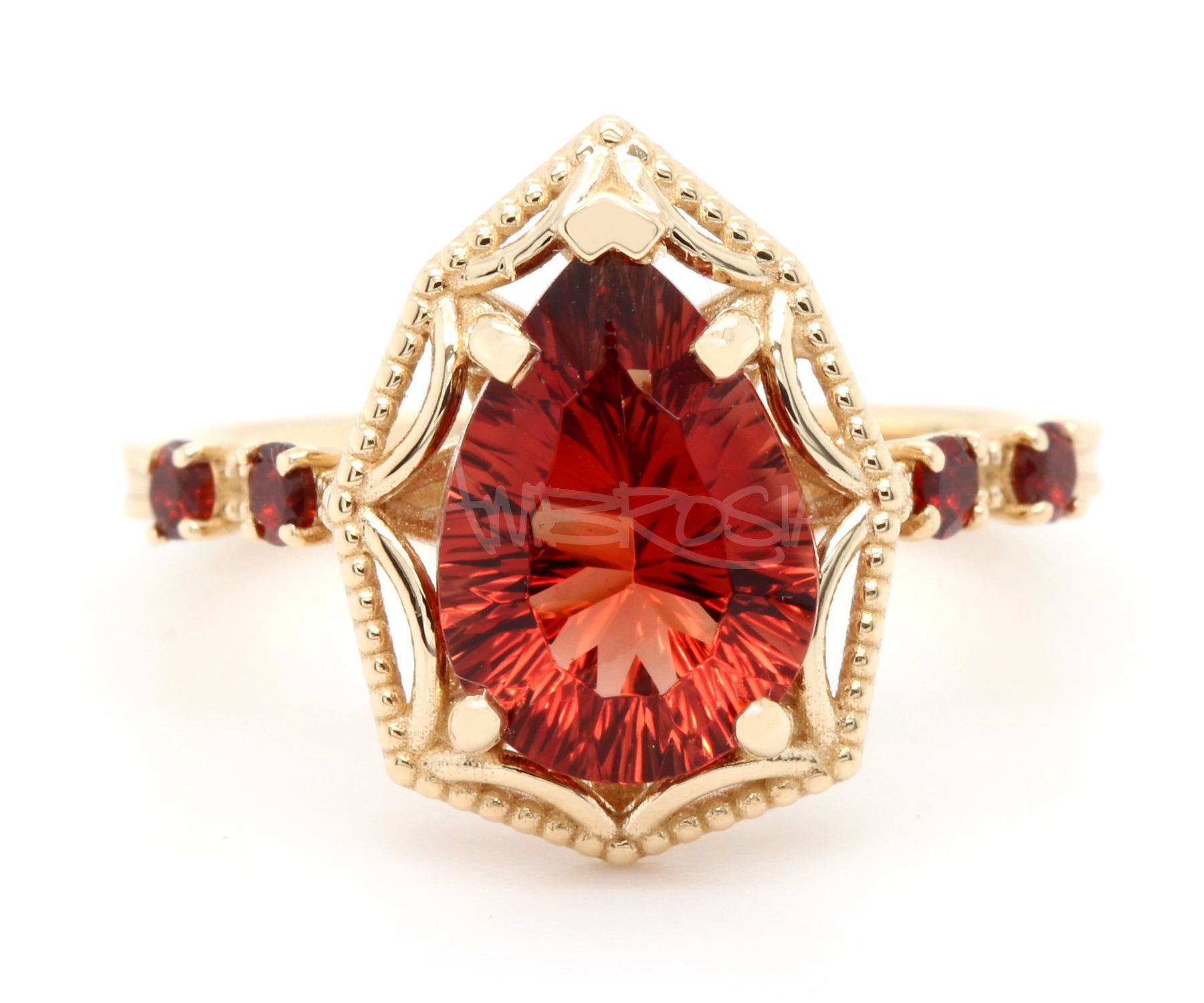 Starburst Teardrop Sunstone Garnet Gold Ring
