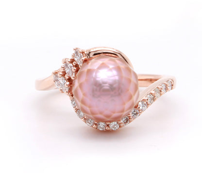 Swirl Pink Pearl Diamond Rose Gold Ring