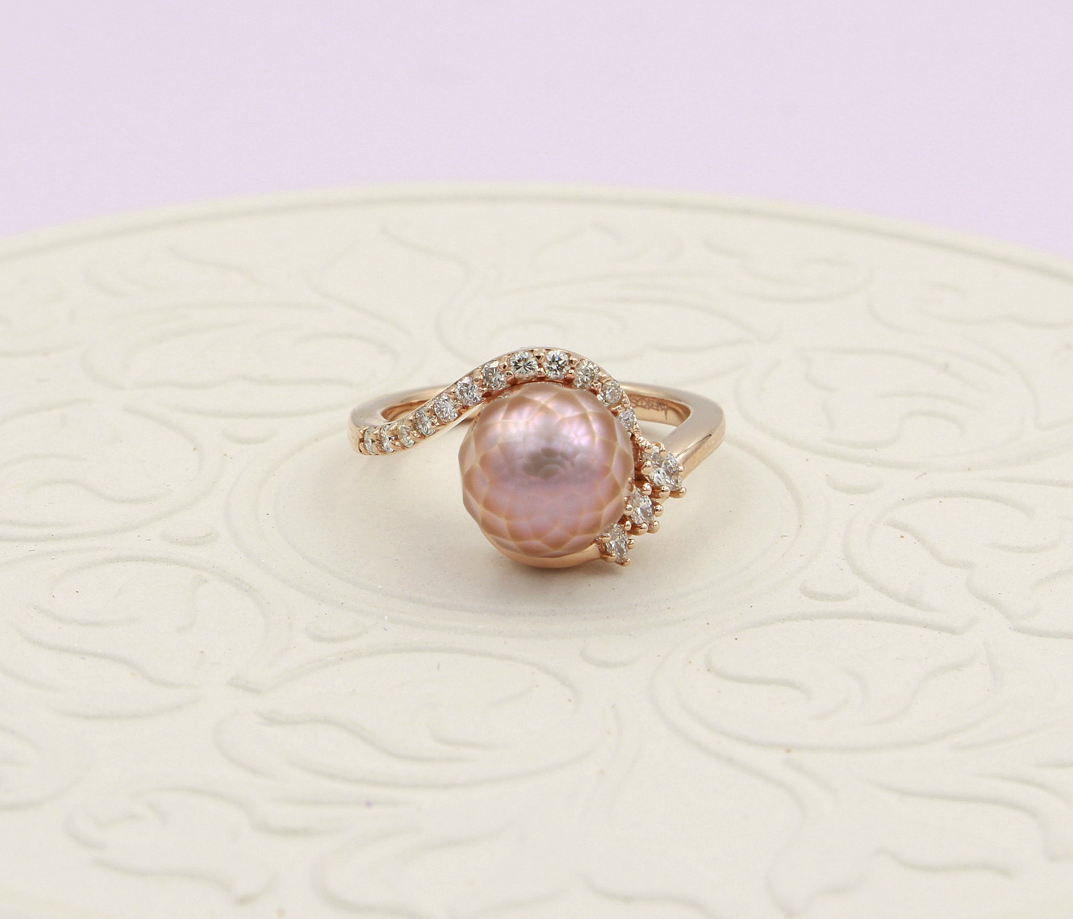 Swirl Pink Pearl Diamond Rose Gold Ring