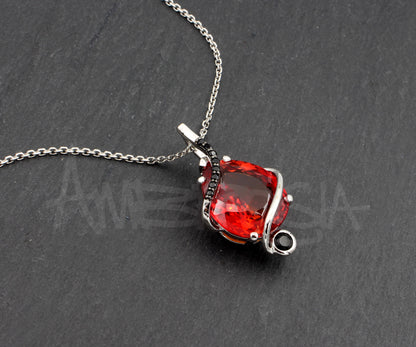 Swirl Red Ruby and Black Spinel Necklace