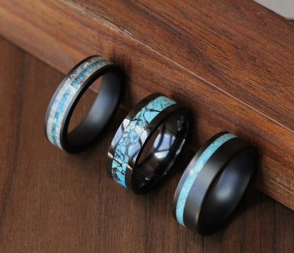 Anillo de cerámica con diamantes negros y turquesa