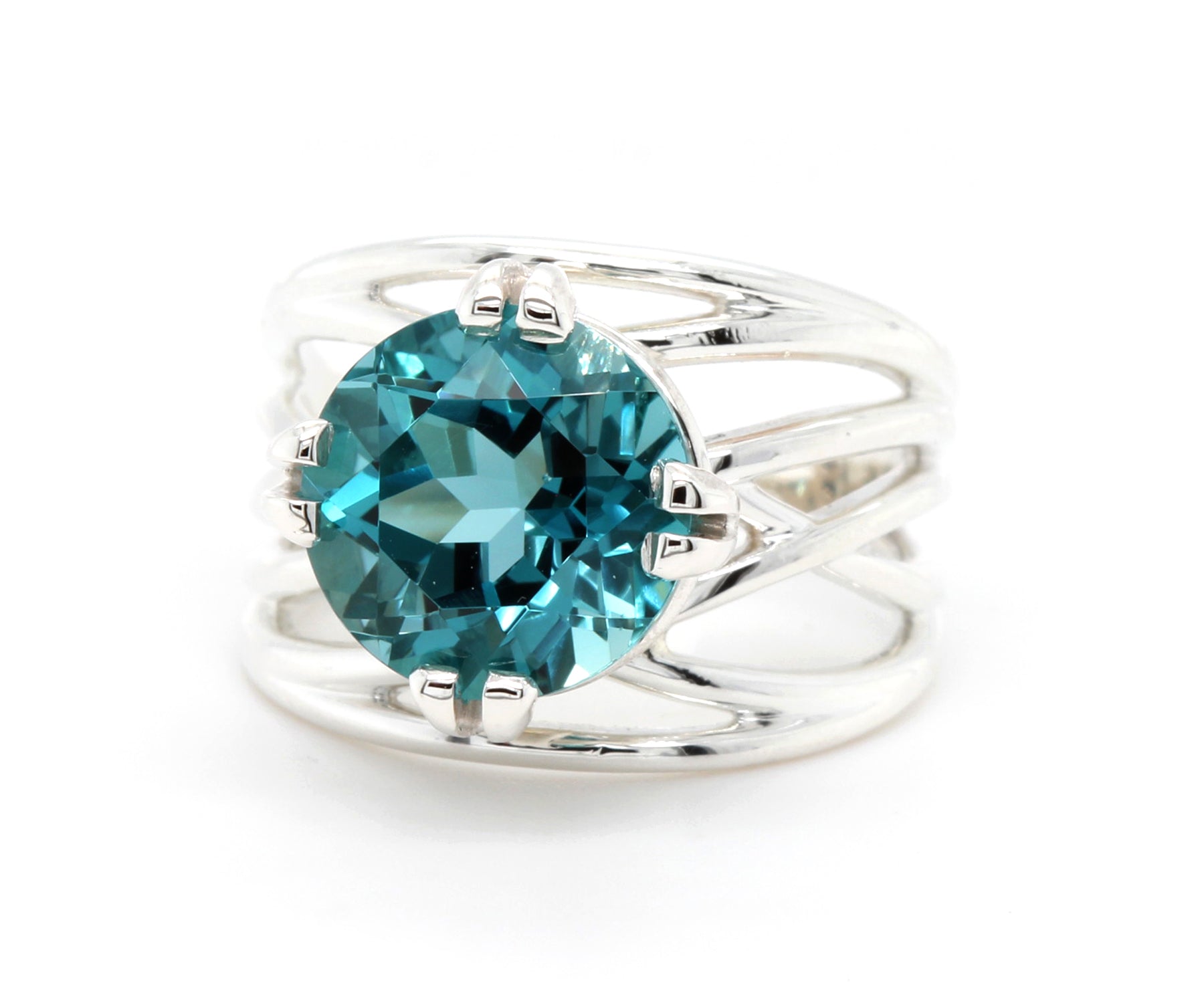 Large Teal Topaz Wide Weave Ring