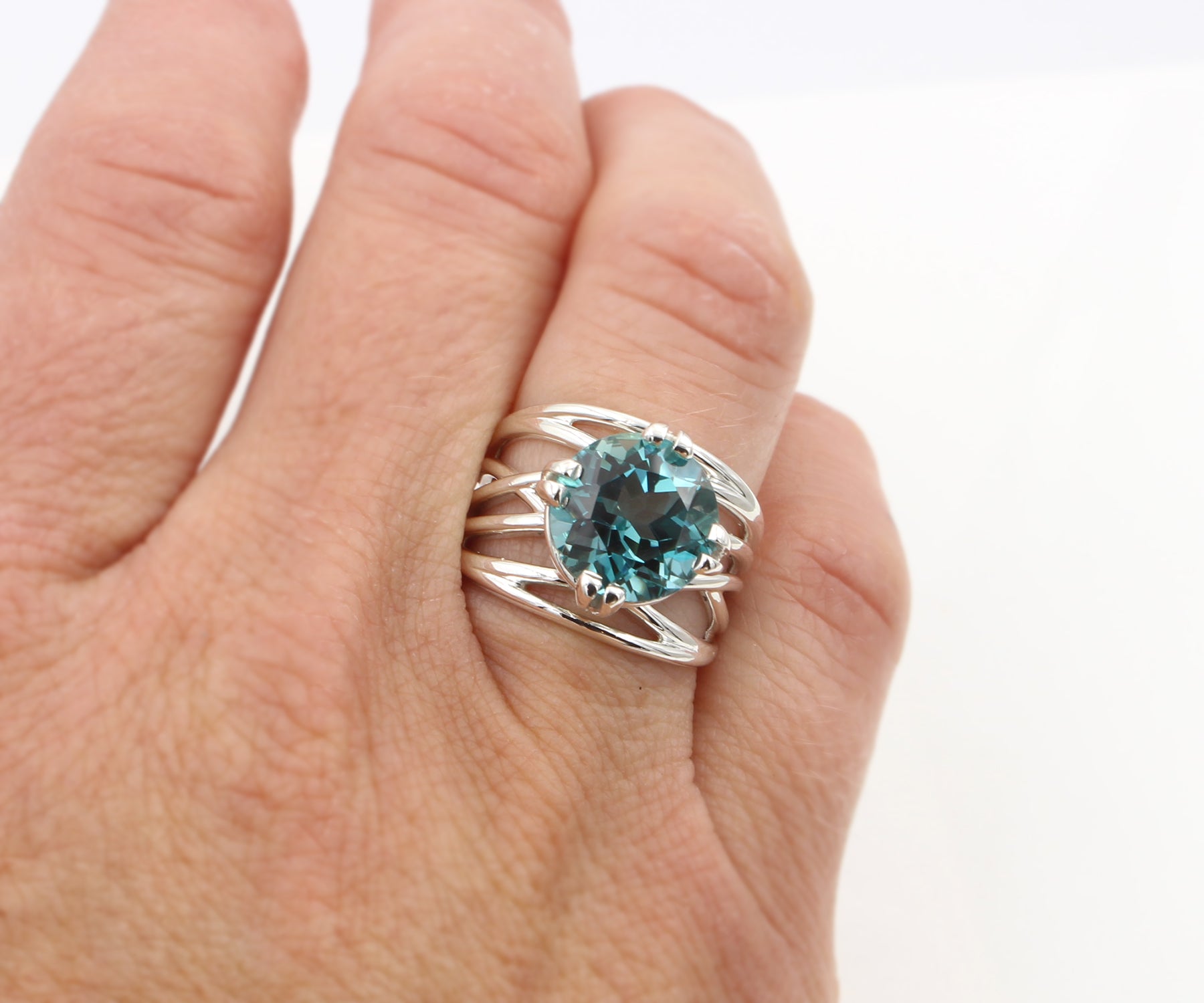 Large Teal Topaz Wide Weave Ring