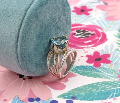 Large Teal Topaz Wide Weave Ring