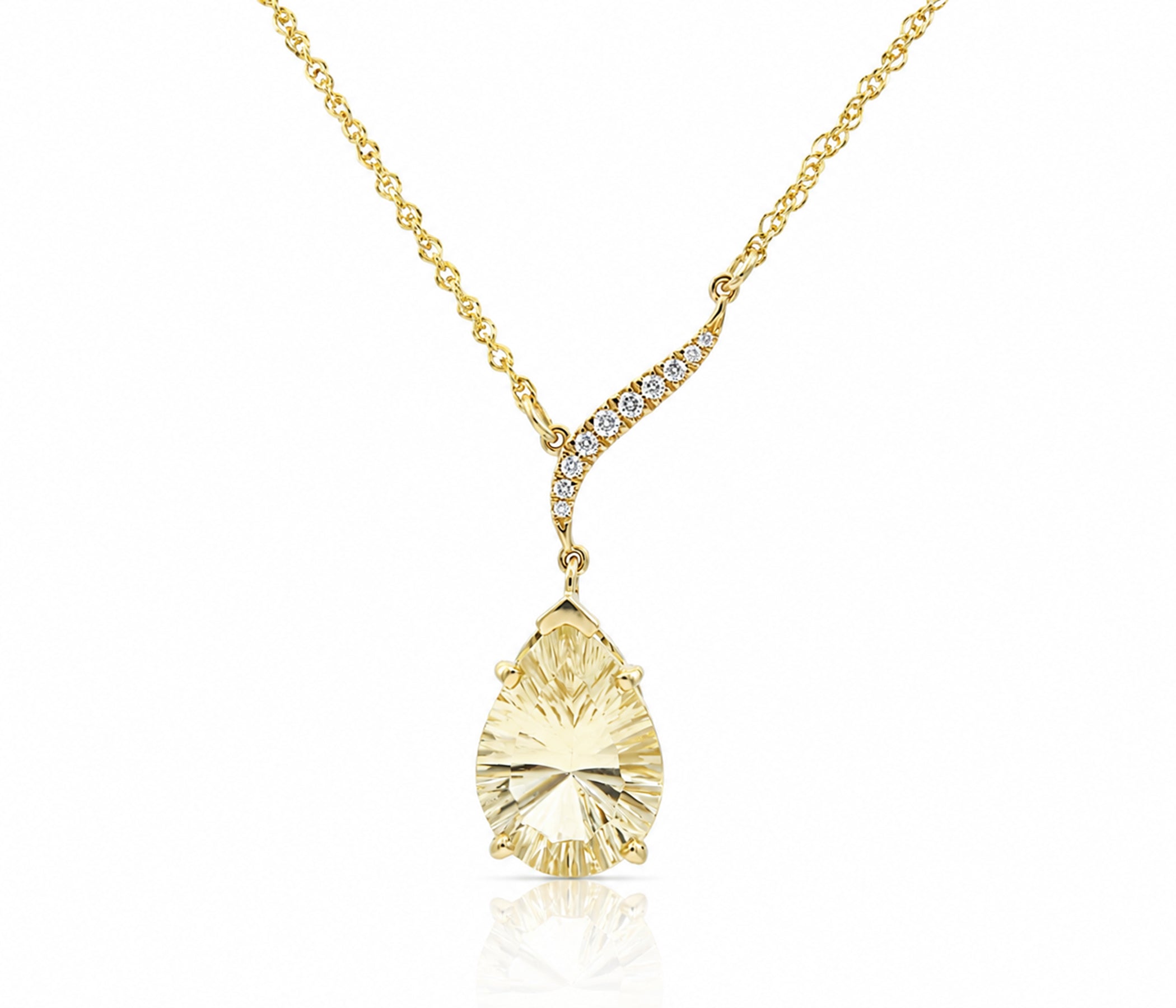 Offset Teardrop Sunstone Diamond Gold Necklace