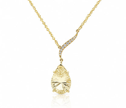 Offset Teardrop Sunstone Diamond Gold Necklace