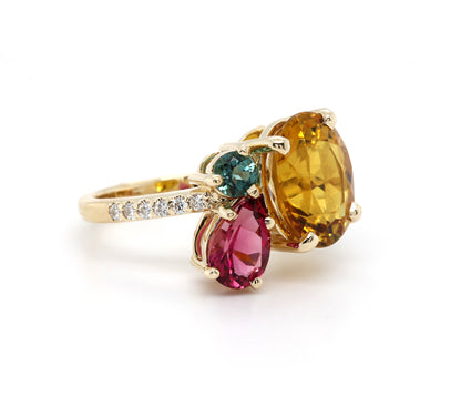Colorful Tourmaline Diamond Gold Ring