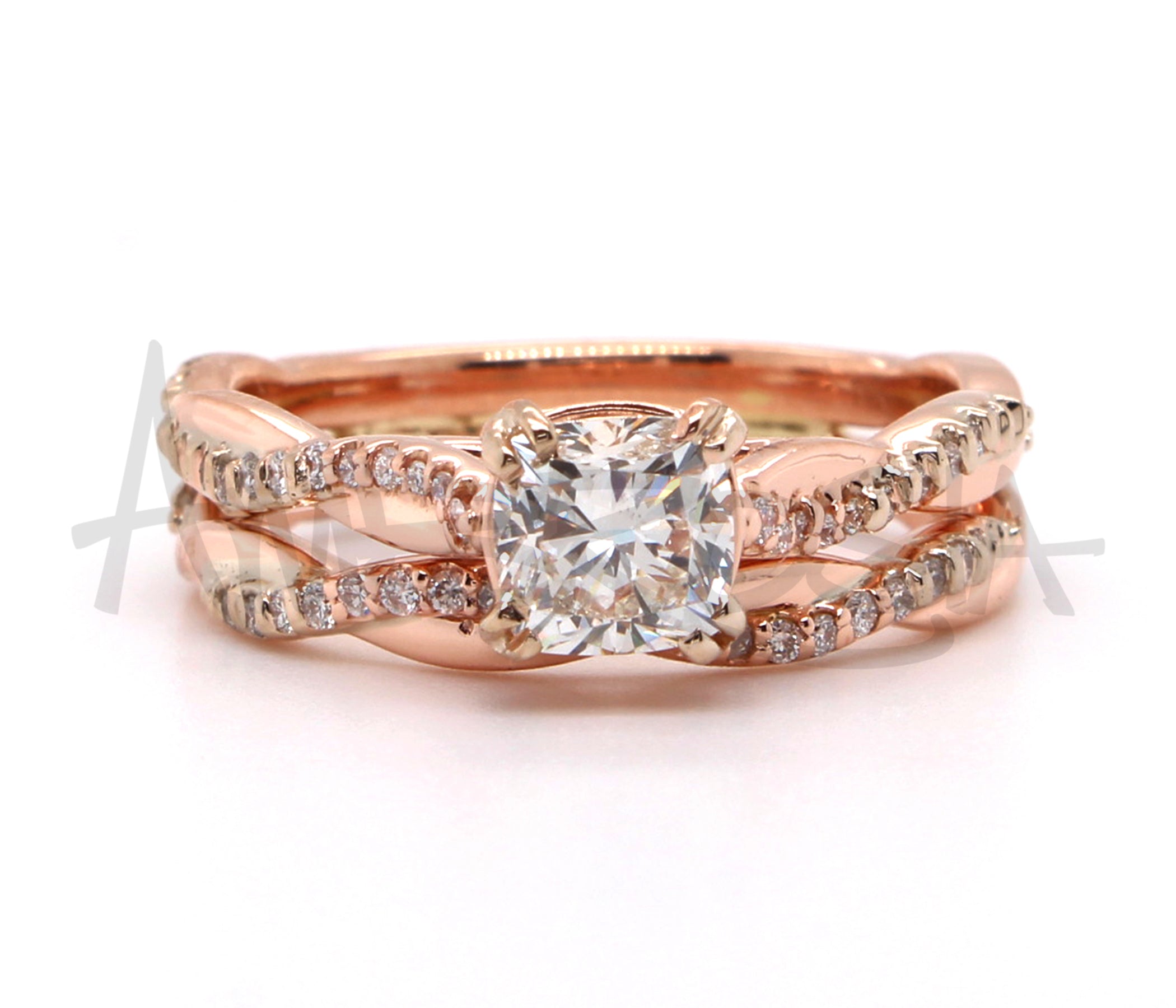 Cushion Diamond Twist Rose Gold Wedding Ring