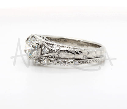 Vintage Floral Filigree Engraved Wedding Ring Set