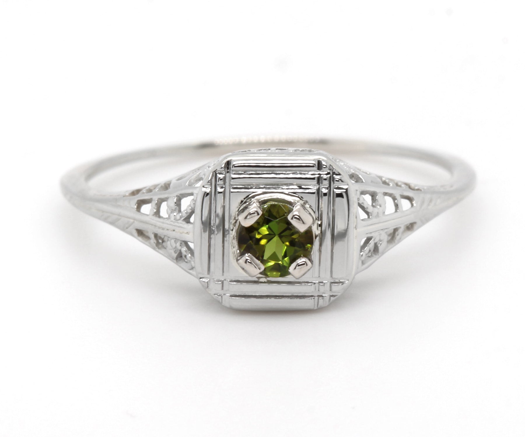 Vintage Green Tourmaline Solitaire Ring