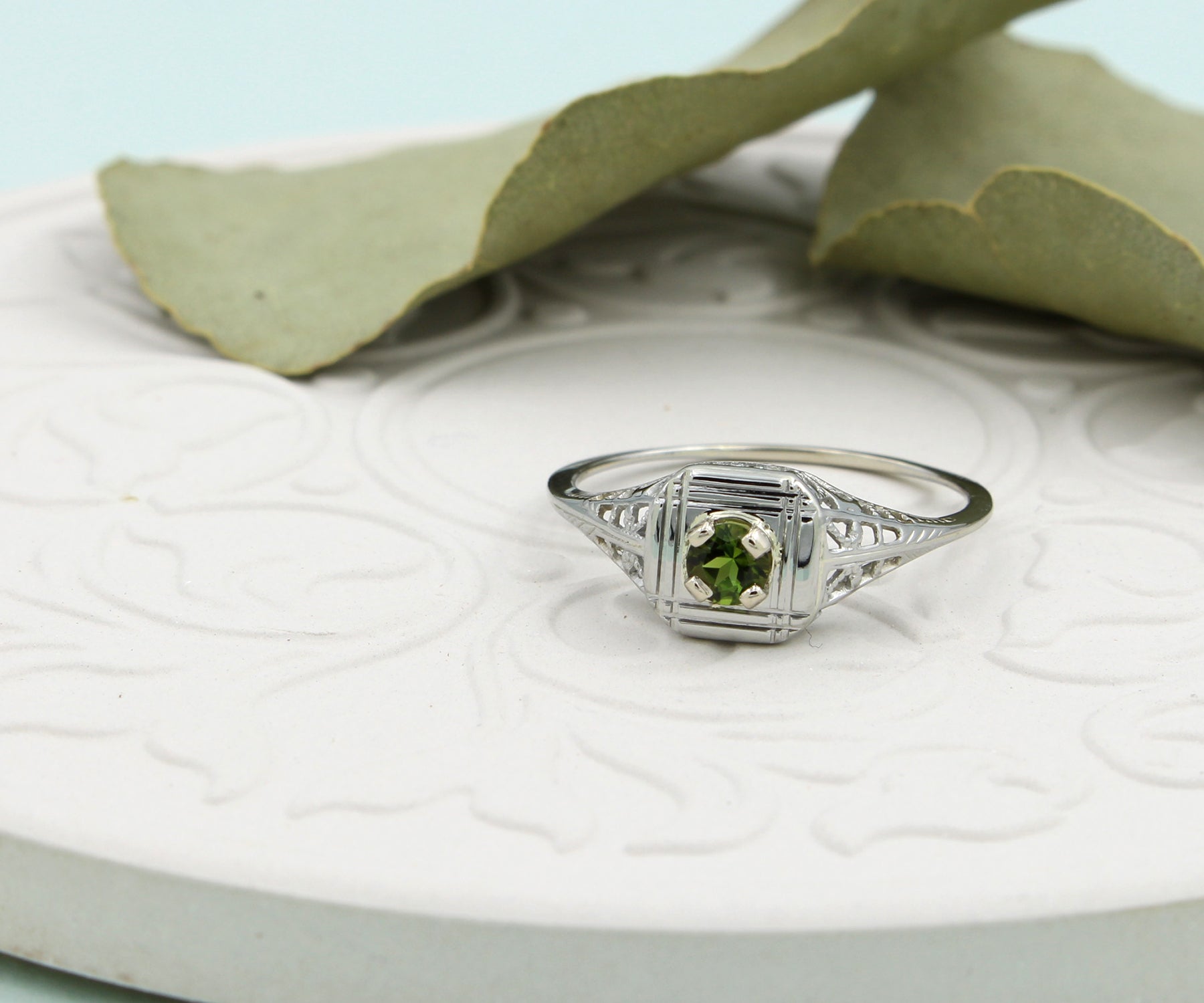 Vintage Green Tourmaline Solitaire Ring